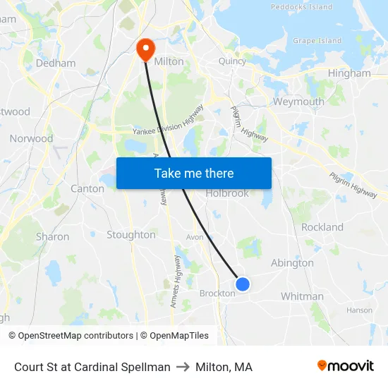 Court St at Cardinal Spellman to Milton, MA map