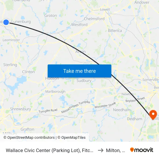 Wallace Civic Center (Parking Lot), Fitchburg to Milton, MA map
