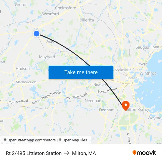 Rt 2/495 Littleton Station to Milton, MA map
