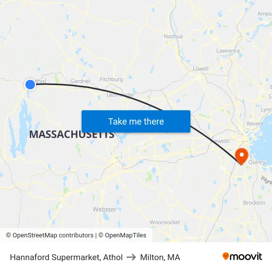 Hannaford Supermarket, Athol to Milton, MA map