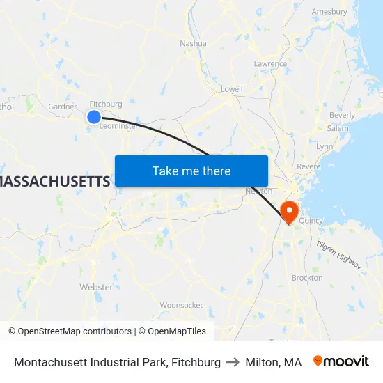 Montachusett Industrial Park, Fitchburg to Milton, MA map