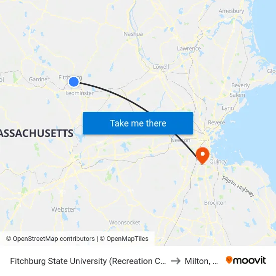 Fitchburg State University (Recreation Center) to Milton, MA map