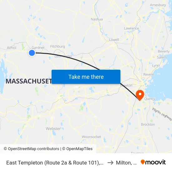East Templeton (Route 2a & Route 101),Gardner to Milton, MA map