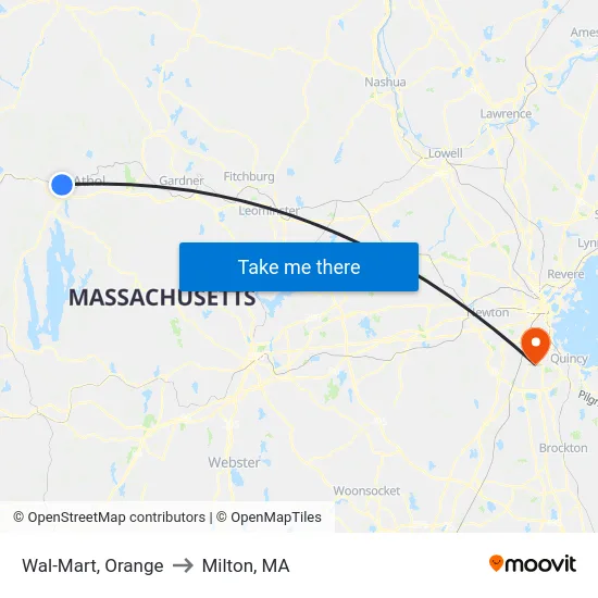 Wal-Mart, Orange to Milton, MA map