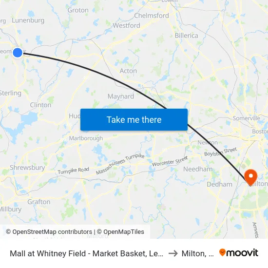 Mall at Whitney Field - Market Basket, Leominster to Milton, MA map