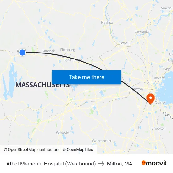 Athol Memorial Hospital (Westbound) to Milton, MA map