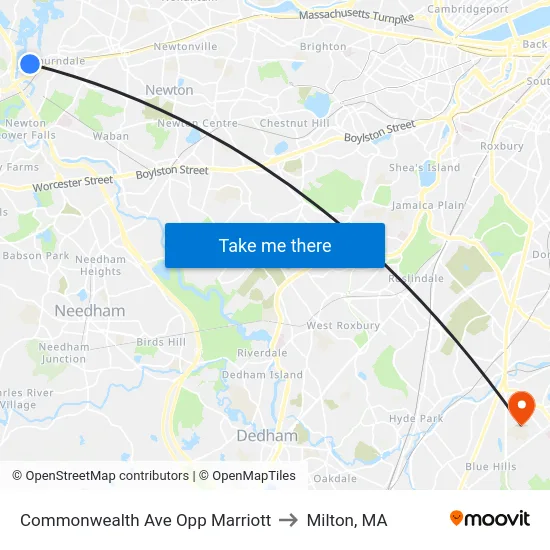 Commonwealth Ave Opp Marriott to Milton, MA map