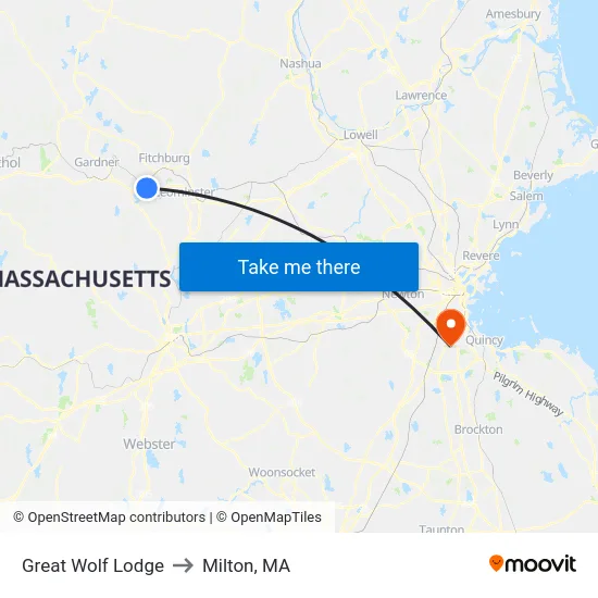 Great Wolf Lodge to Milton, MA map