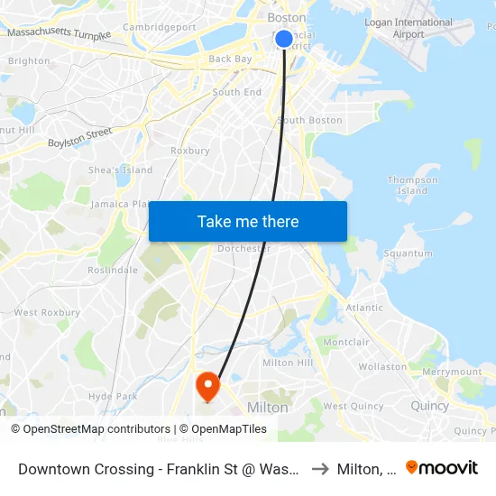 Downtown Crossing - Franklin St @ Washington St to Milton, MA map