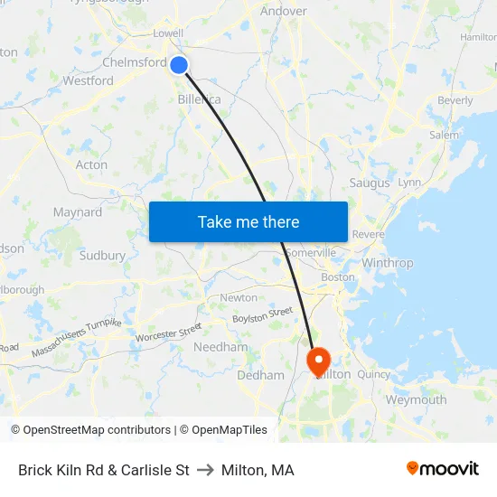 Brick Kiln Rd & Carlisle St to Milton, MA map