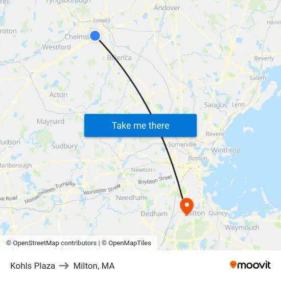 Kohls Plaza to Milton, MA map