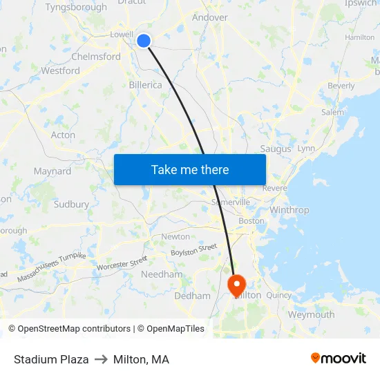 Stadium Plaza to Milton, MA map