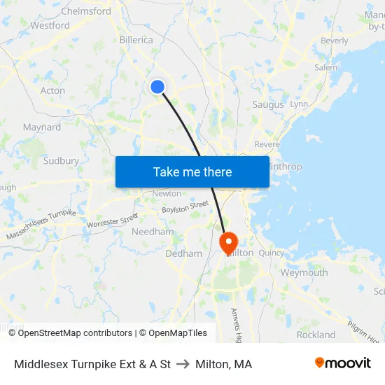 Middlesex Turnpike Ext & A St to Milton, MA map