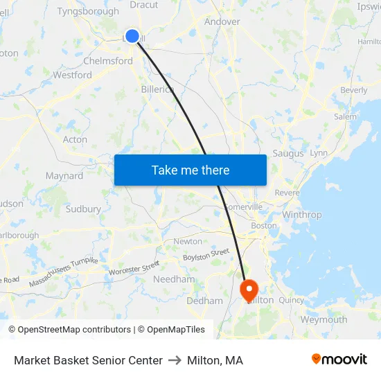 Market Basket Senior Center to Milton, MA map