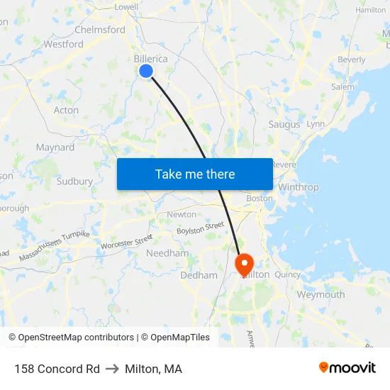 158 Concord Rd to Milton, MA map