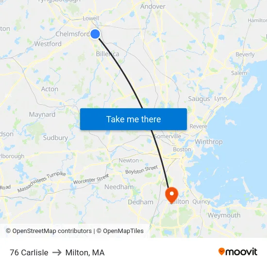 76 Carlisle to Milton, MA map