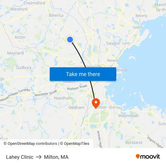 Lahey Clinic to Milton, MA map