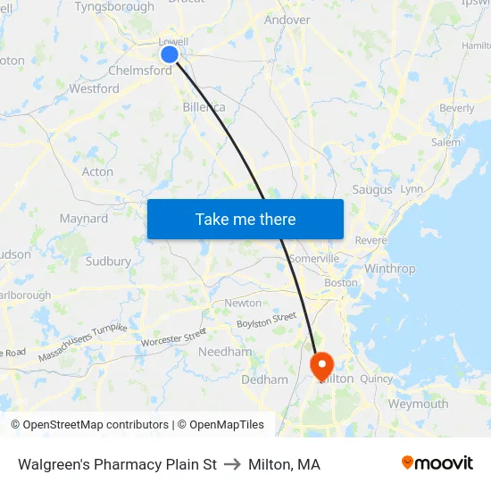 Walgreen's Pharmacy Plain St to Milton, MA map