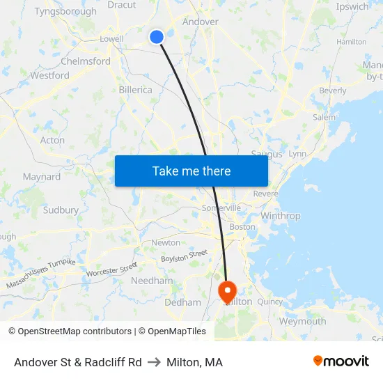 Andover St & Radcliff Rd to Milton, MA map