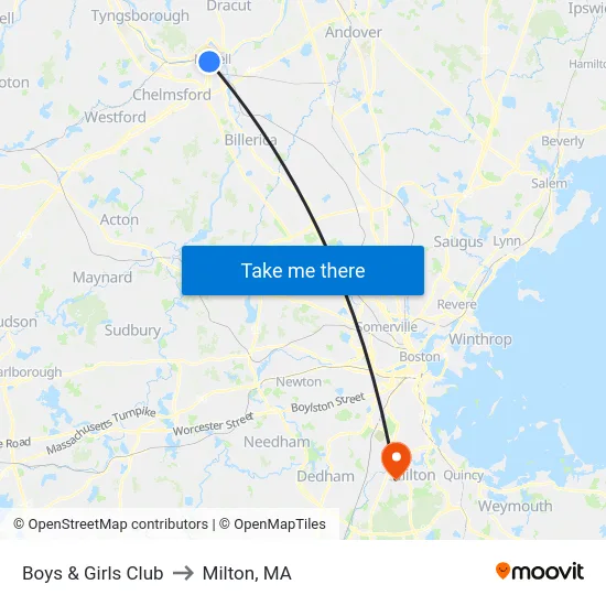 Boys & Girls Club to Milton, MA map