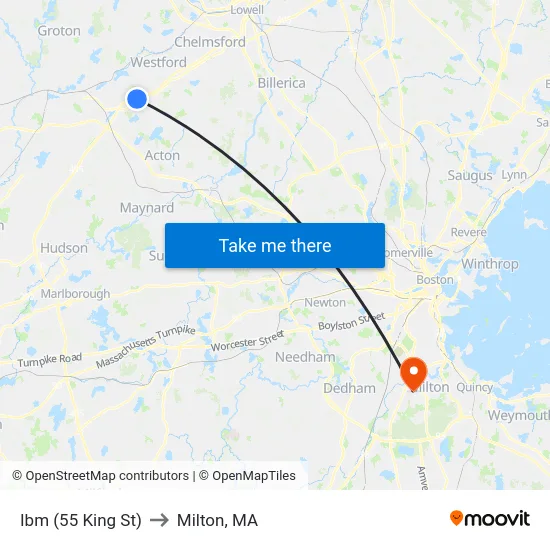 Ibm (55 King St) to Milton, MA map