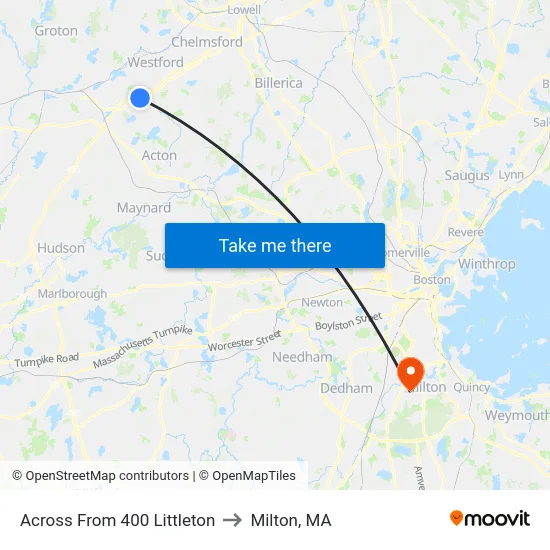 Across From 400 Littleton to Milton, MA map