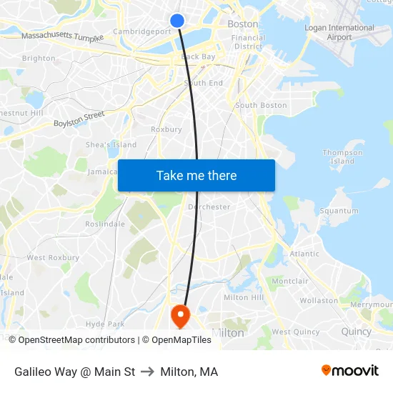 Galileo Way @ Main St to Milton, MA map