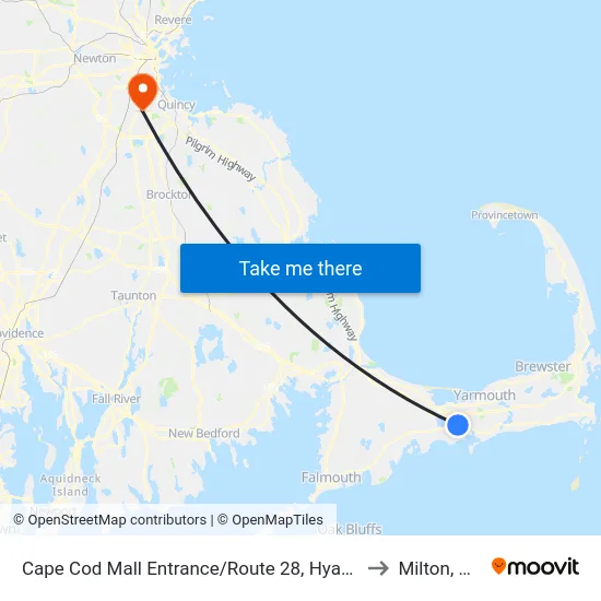 Cape Cod Mall Entrance/Route 28, Hyannis to Milton, MA map
