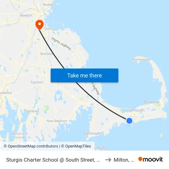 Sturgis Charter School @ South Street, Hyannis to Milton, MA map