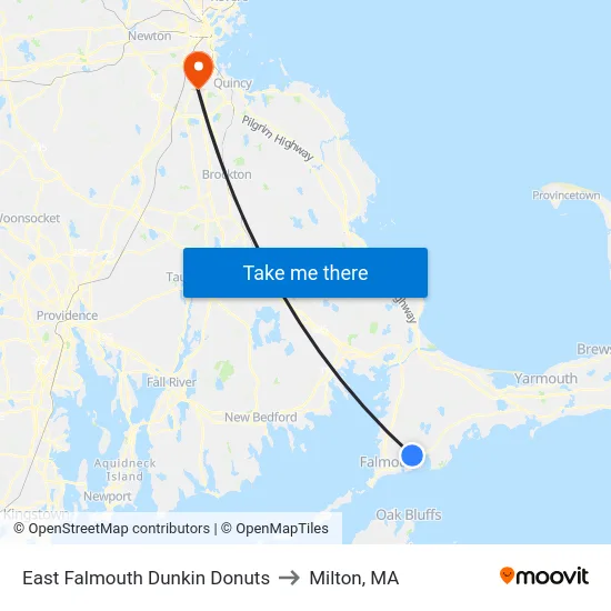 East Falmouth Dunkin Donuts to Milton, MA map