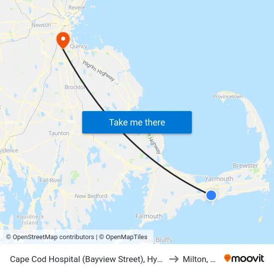 Cape Cod Hospital (Bayview Street), Hyannis to Milton, MA map