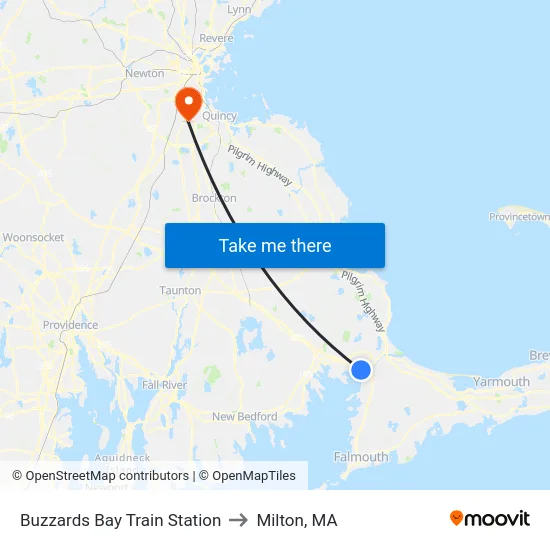 Buzzards Bay Train Station to Milton, MA map