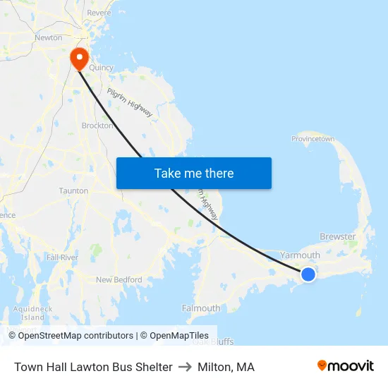 Town Hall Lawton Bus Shelter to Milton, MA map