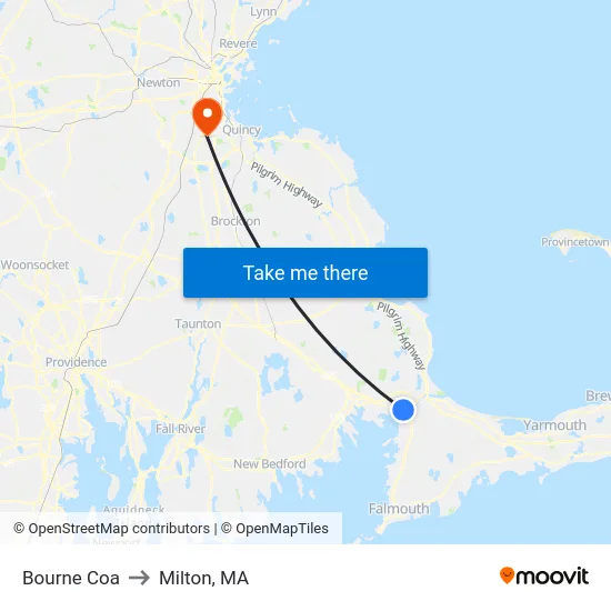 Bourne Coa to Milton, MA map