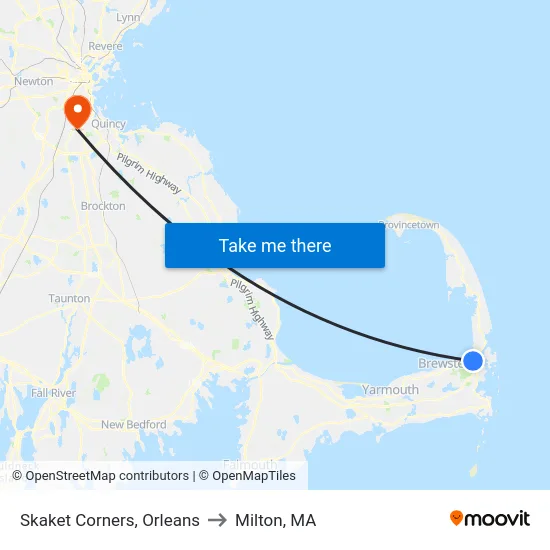 Skaket Corners, Orleans to Milton, MA map