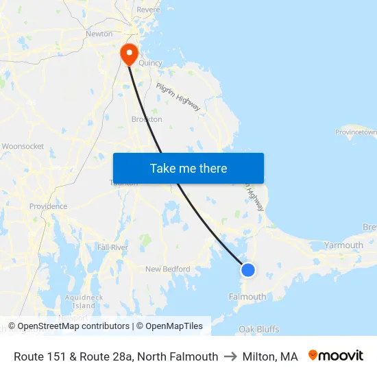 Route 151 & Route 28a, North Falmouth to Milton, MA map