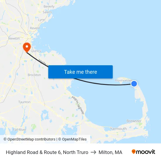 Highland Road & Route 6, North Truro to Milton, MA map