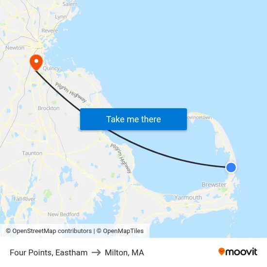 Four Points, Eastham to Milton, MA map