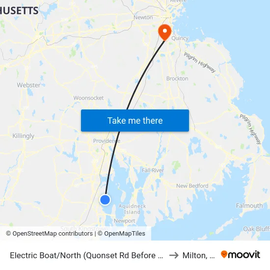 Electric Boat/North (Quonset Rd Before Dillabur) to Milton, MA map