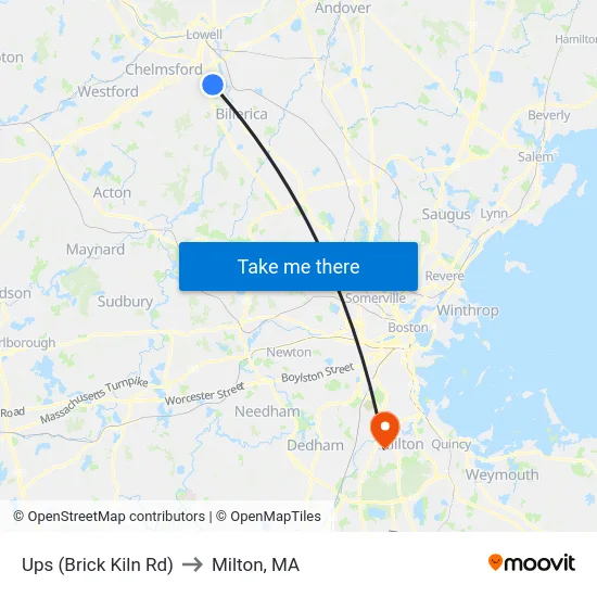 Ups (Brick Kiln Rd) to Milton, MA map