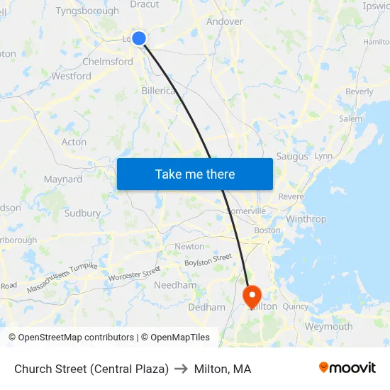 Church Street (Central Plaza) to Milton, MA map