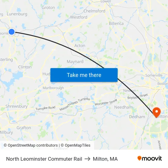 North Leominster Commuter Rail to Milton, MA map