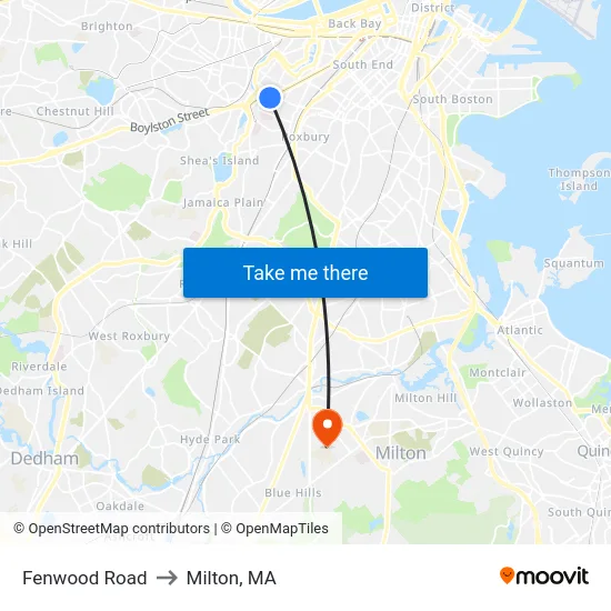 Fenwood Road to Milton, MA map