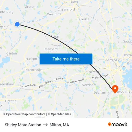 Shirley Mbta Station to Milton, MA map