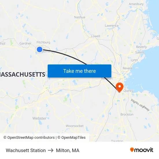 Wachusett Station to Milton, MA map