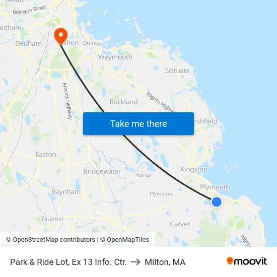 Park & Ride Lot, Ex 13 Info. Ctr. to Milton, MA map