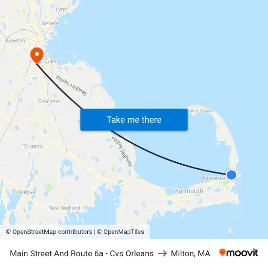 Main Street And Route 6a - Cvs Orleans to Milton, MA map