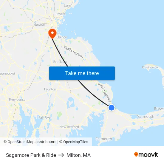 Sagamore Park & Ride to Milton, MA map