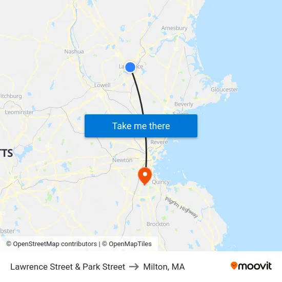 Lawrence Street & Park Street to Milton, MA map