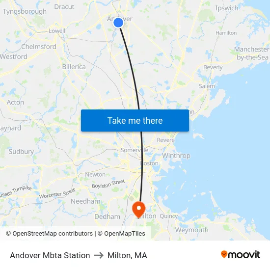 Andover Mbta Station to Milton, MA map